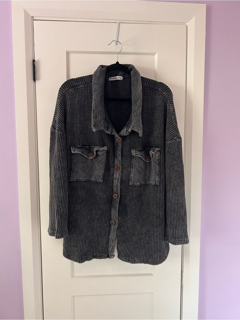 Washed Charcoal Button-Up Shirt with Patch Pockets